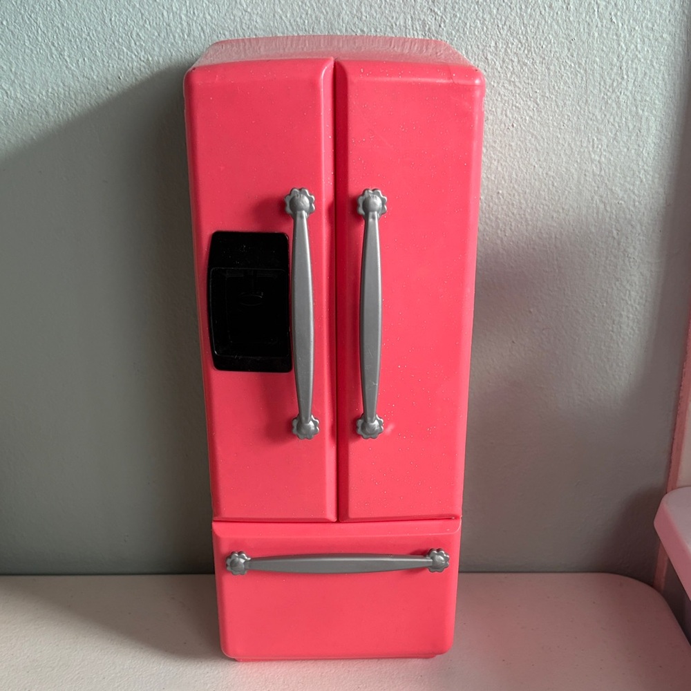 Our Generation Pink Toy Refrigerator with Silver Handles for 18” Dolls